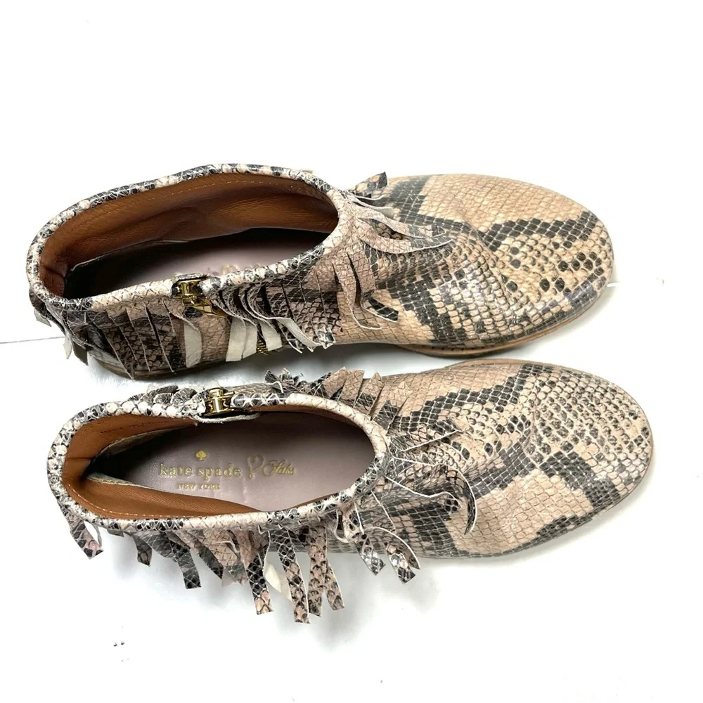 Kate‎ Spade Betsie Ankle Boots Womens 7M Too Fringed Snakeskin Embossed Leather